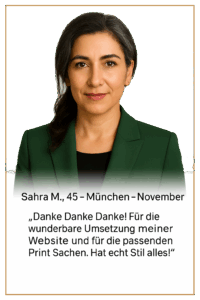 Testimonial Sahra A. , persische Unternehmerin 45, im grünen Kostüm