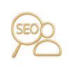 SEO - Golden Icon mit Mensch und Lupe